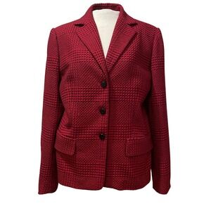 Perry Ellis Red Black Houndstooth Blazer Jacket Women's Size 14 Classic Tailored